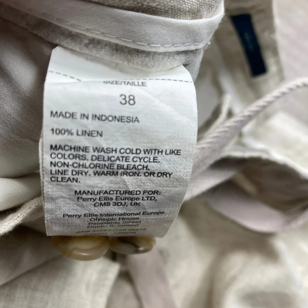 Perry Ellis Linen Pants Mens 38 Beige Drawstring Straight Leg Summer Beach